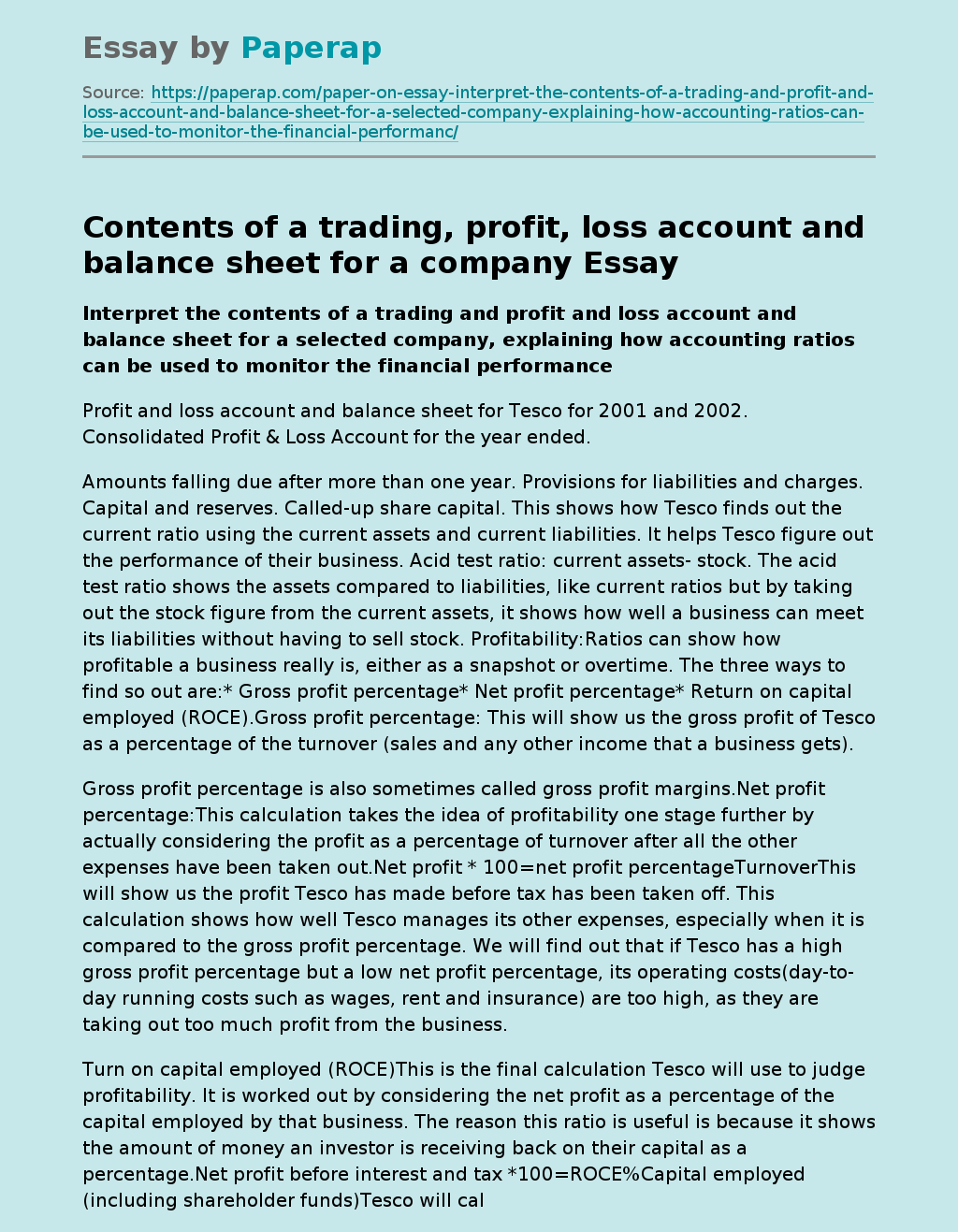 Contents of a trading, profit, loss account and balance sheet for a company