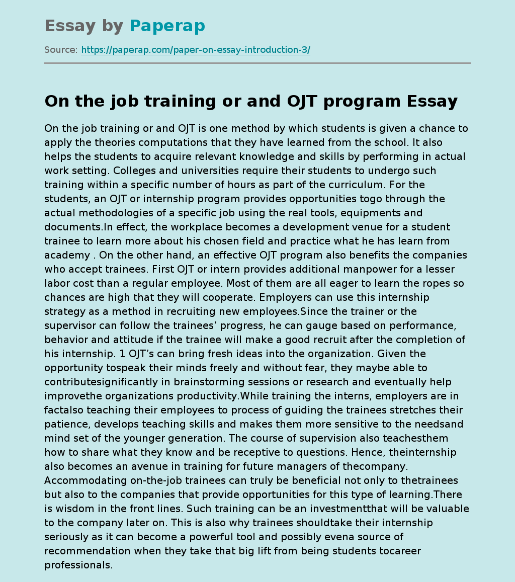 On The job Training Or And OJT Program