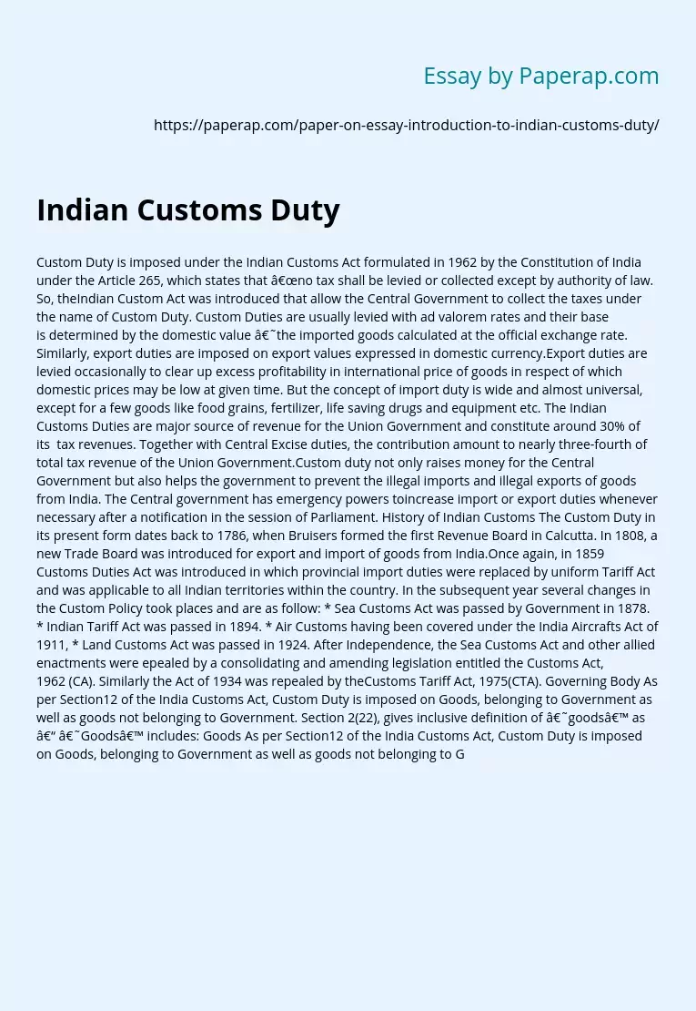 Indian Customs Duty