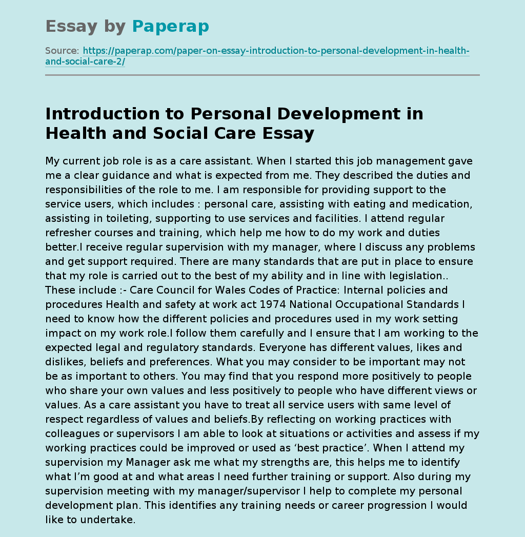 Introduction to Personal Development in Health and Social Care