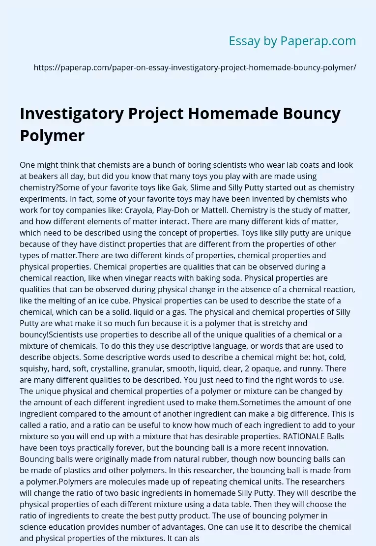 Investigatory Project Homemade Bouncy Polymer