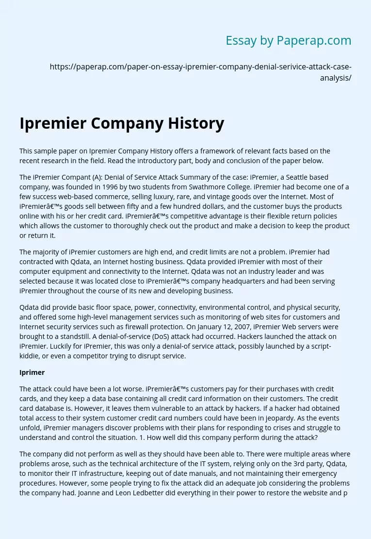 Ipremier Company History