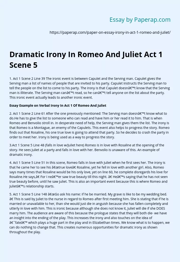 Dramatic Irony In Romeo And Juliet Act 1 Scene 5