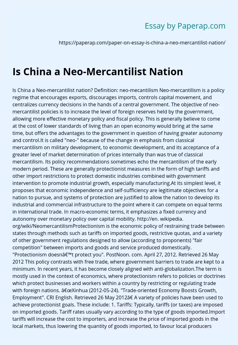 Is China a Neo-Mercantilist Nation