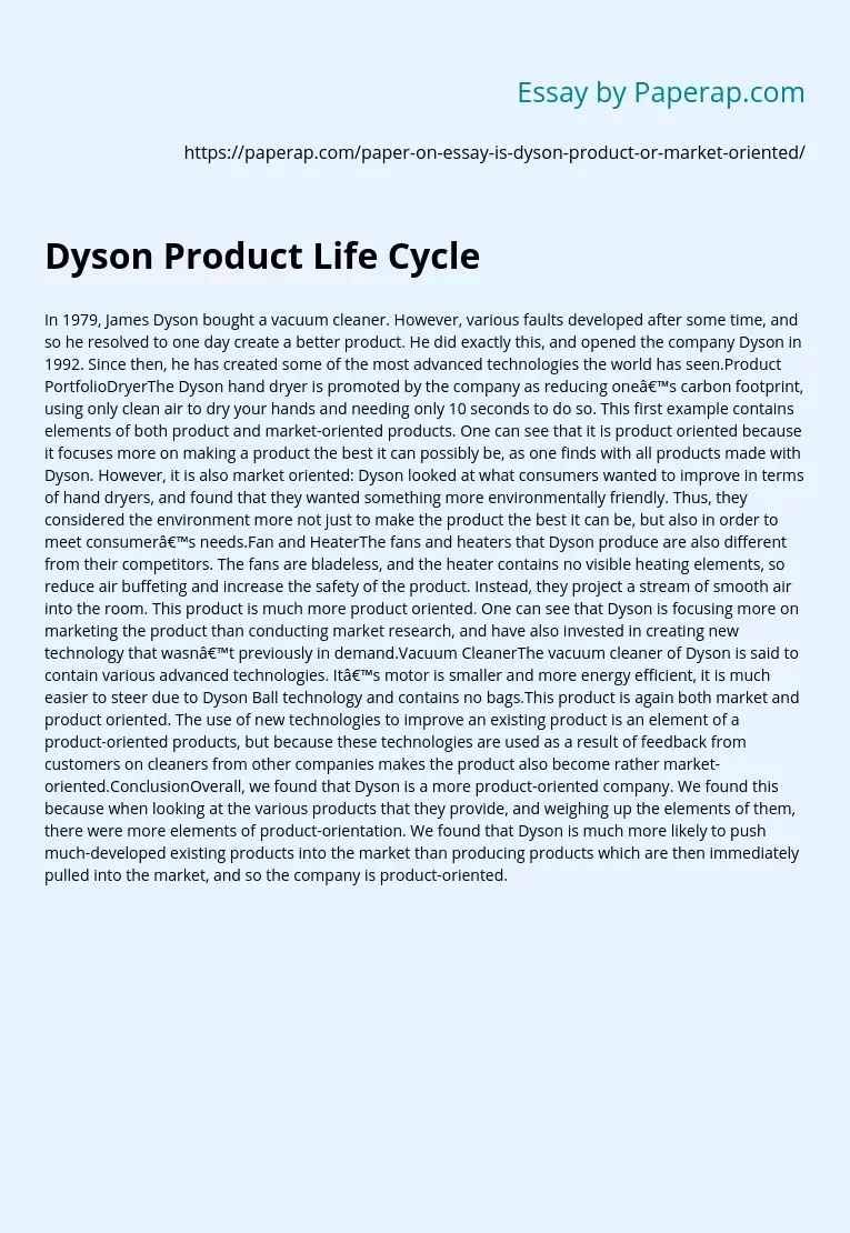 Dyson Product Life Cycle