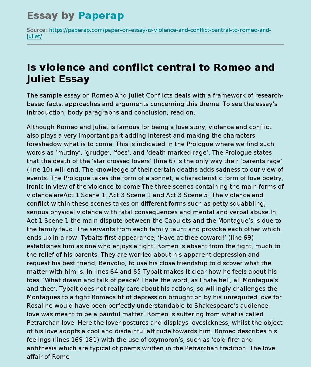 Is Violence and Conflict Central to Romeo and Juliet