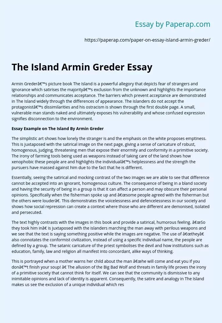 The Island Armin Greder Essay