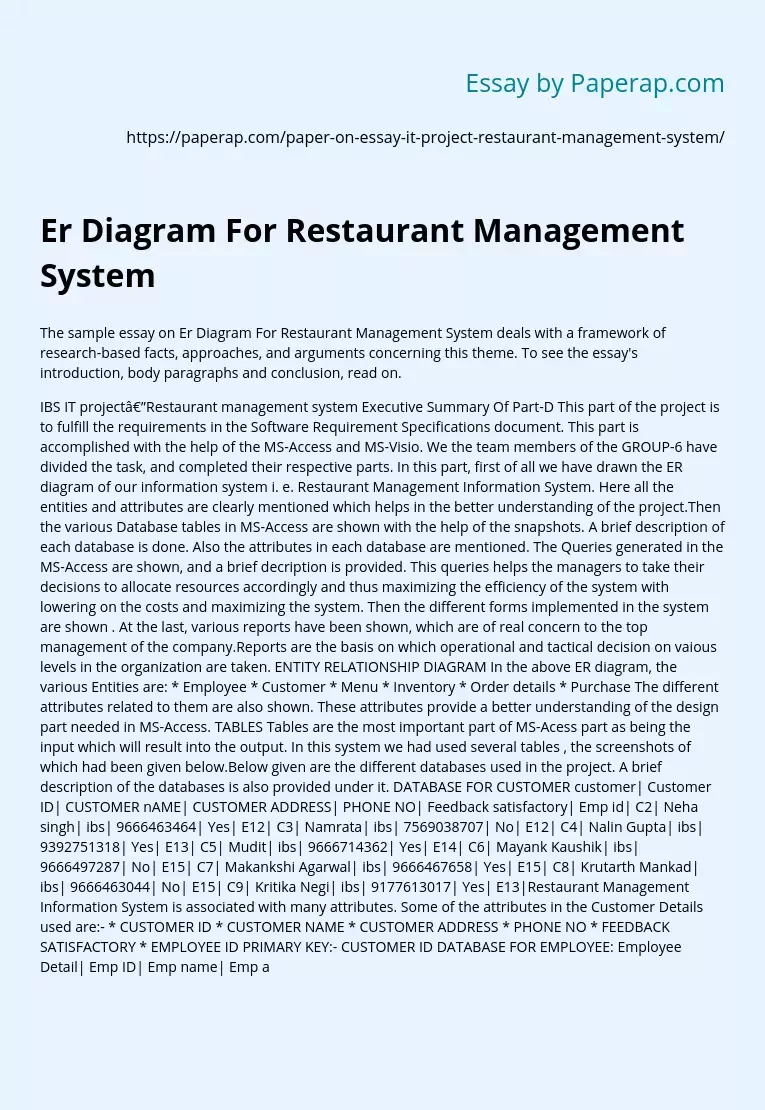 Er Diagram For Restaurant Management System