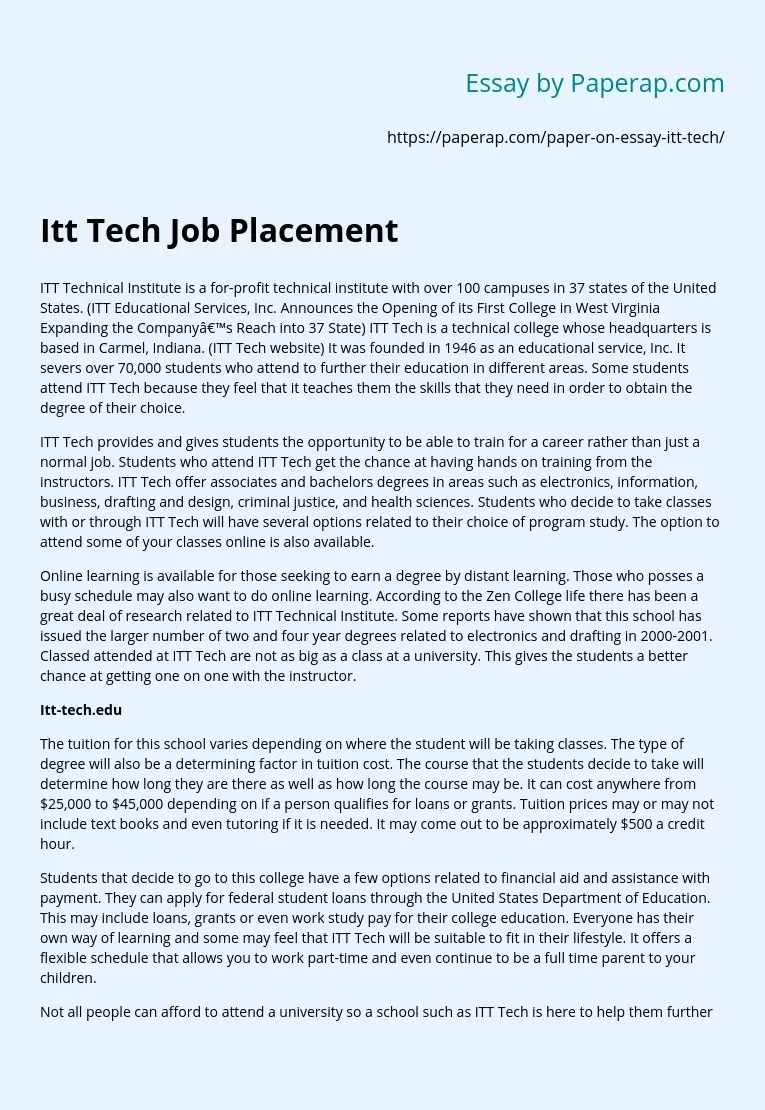 Itt Tech Job Placement