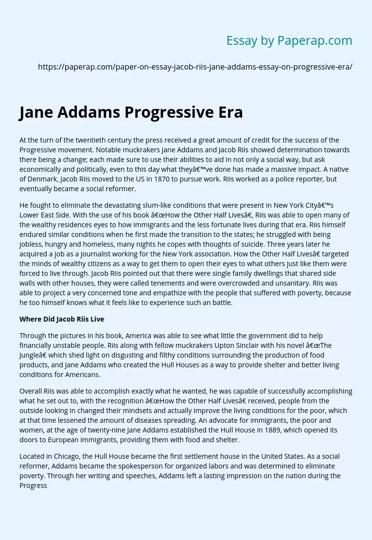 Jane Addams Progressive Era