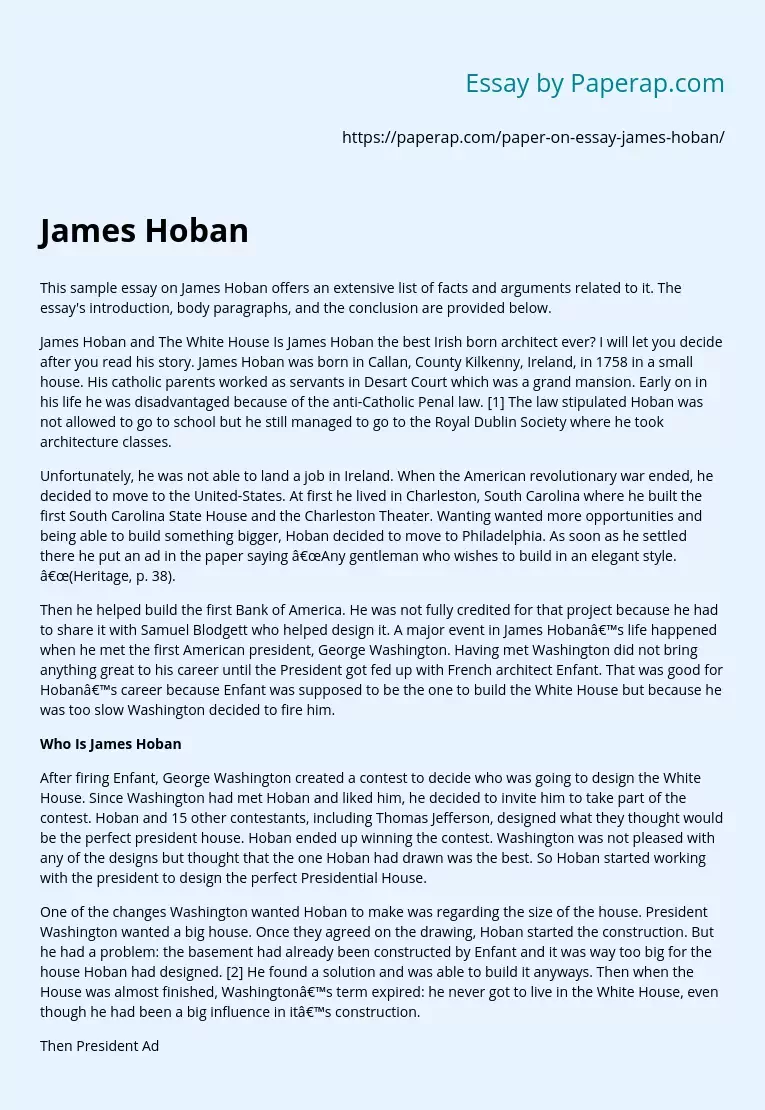 This Sample Essay on James Hoban