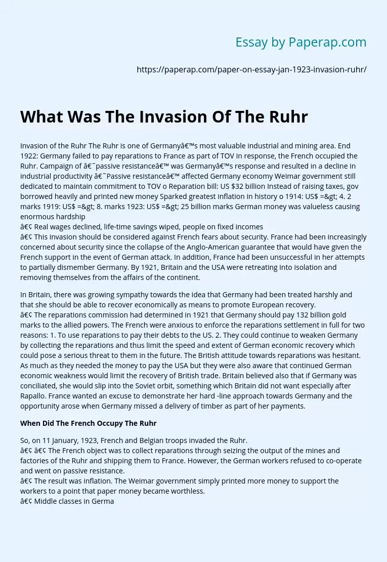 What Was The Invasion Of The Ruhr