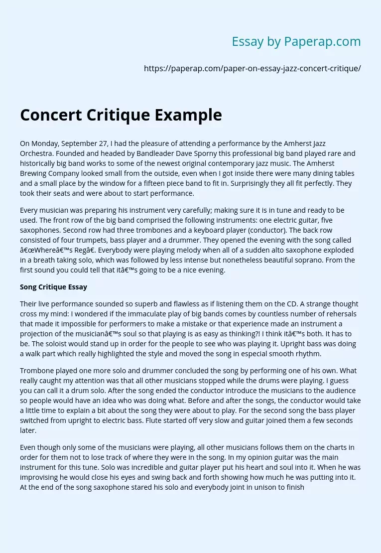 Concert Critique Example