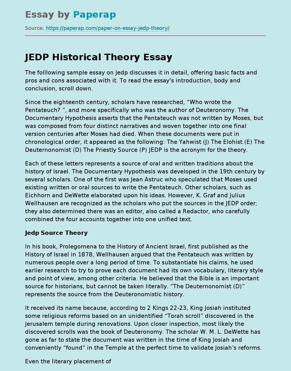 JEDP Historical Theory