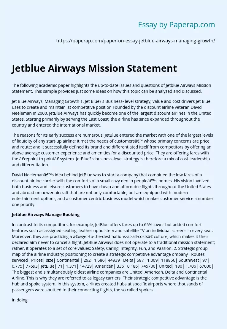 Jetblue Airways Mission Statement