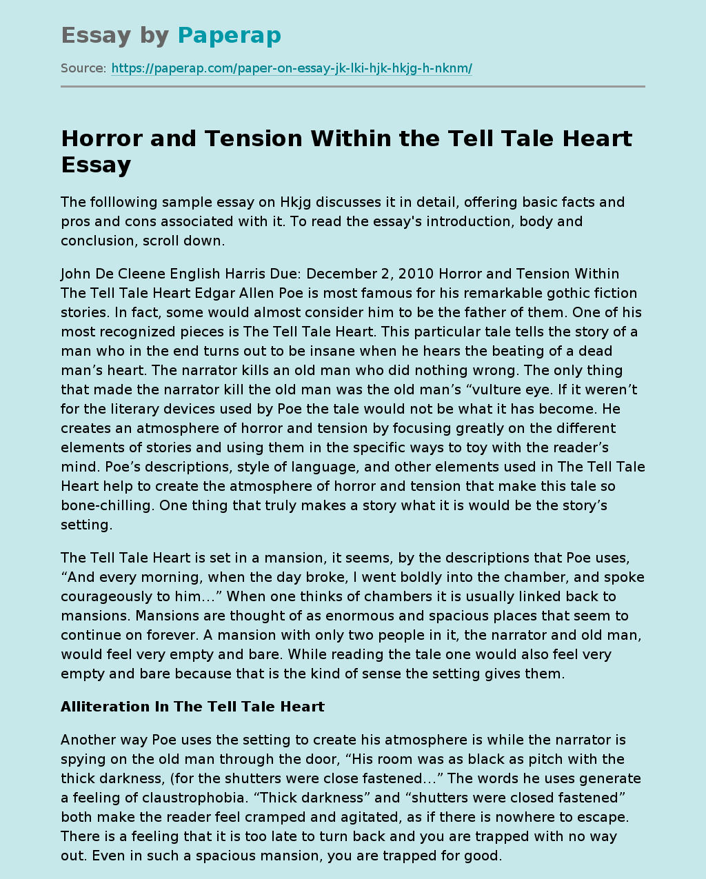 Horror and Tension Within the Tell Tale Heart