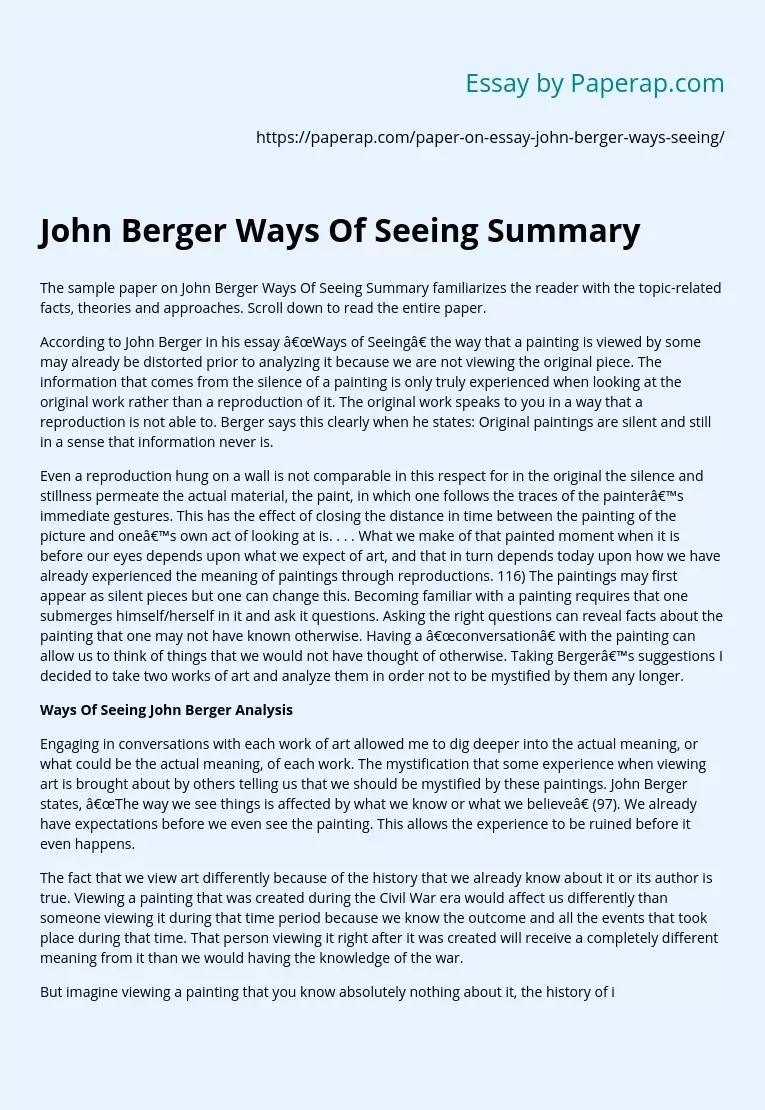 John Berger Ways Of Seeing Summary
