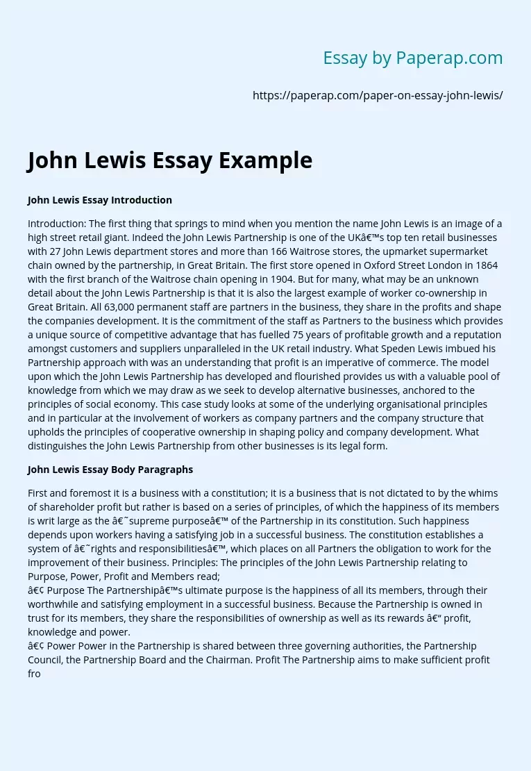 John Lewis Essay Example