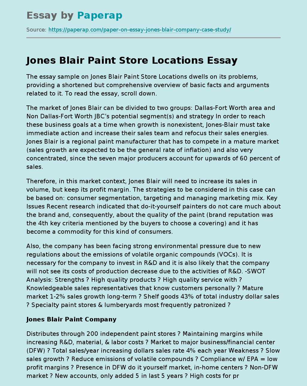 Jones Blair Paint Store Locations