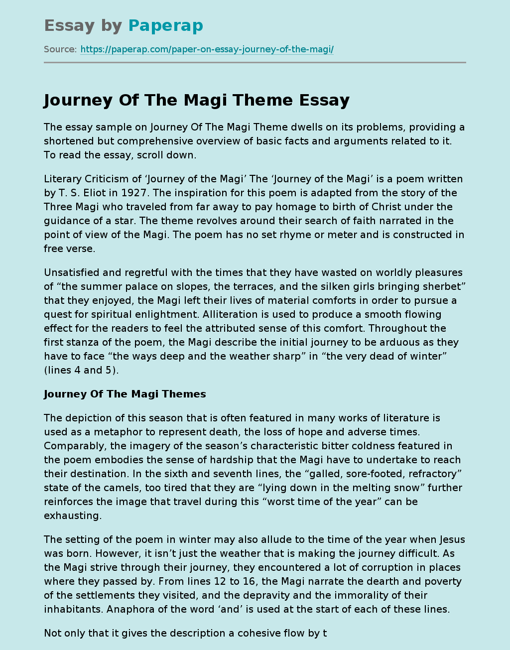 journey of the magi ts eliot summary