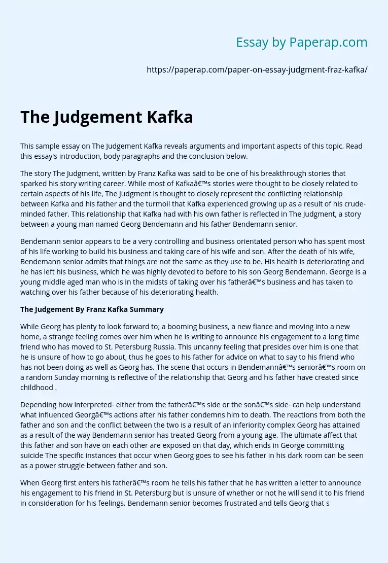 The Judgement Kafka Story Analysis