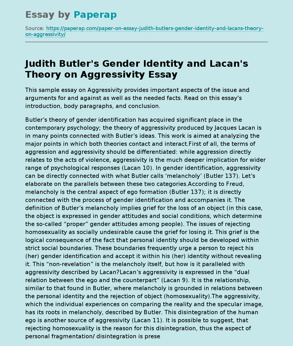 Judith Butler's Gender Identity and Lacan's Theory on Aggressivity