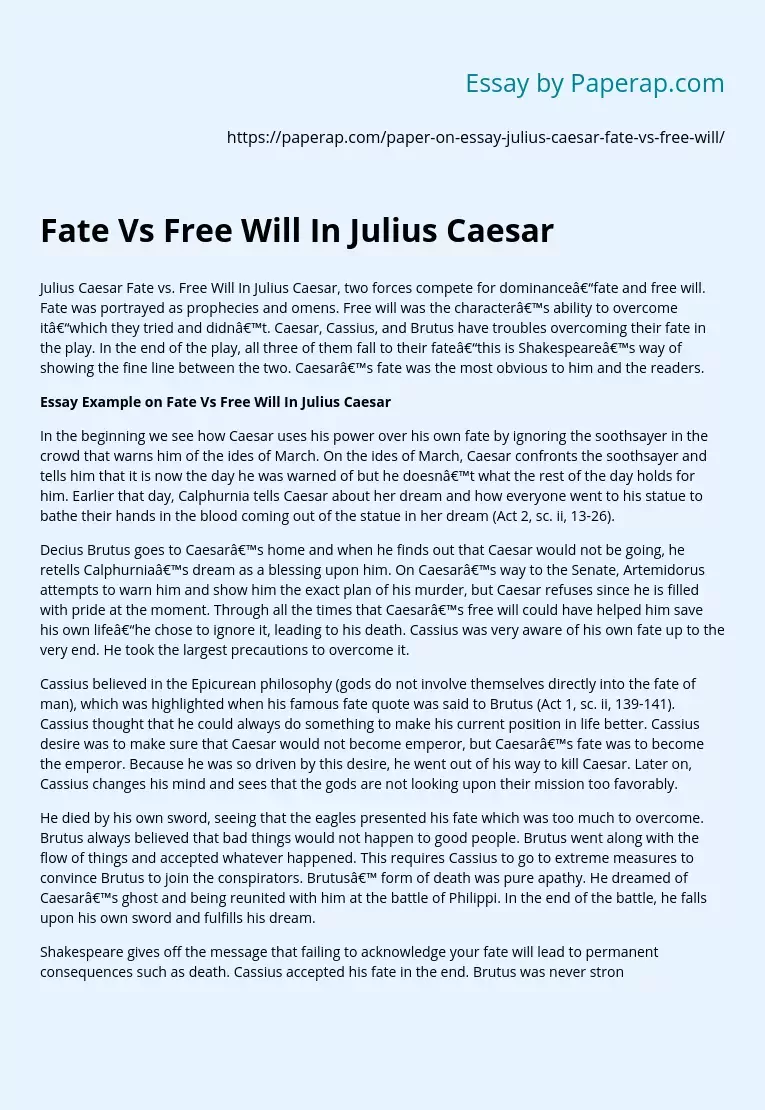 Fate Vs Free Will In Julius Caesar
