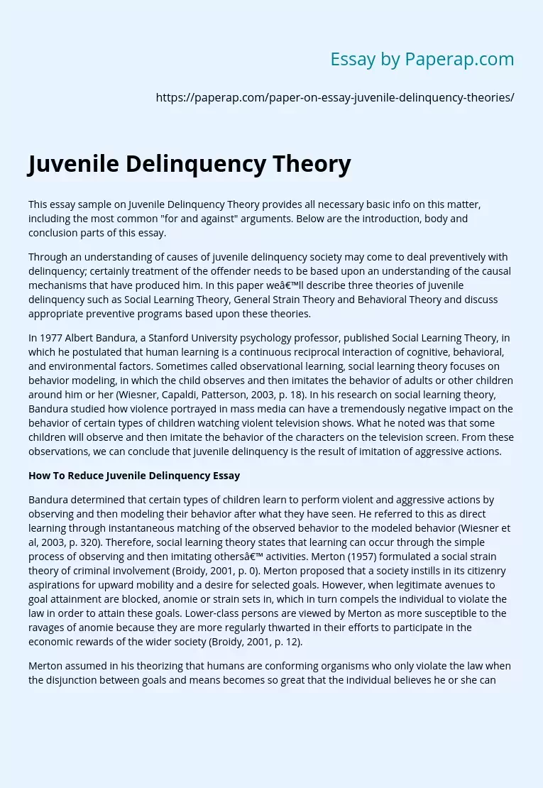Реферат: Juvenile Delinquency Existence In The GrecoRoman Essay