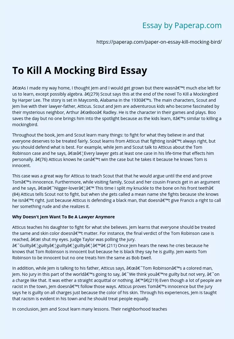 To Kill A Mocking Bird Essay