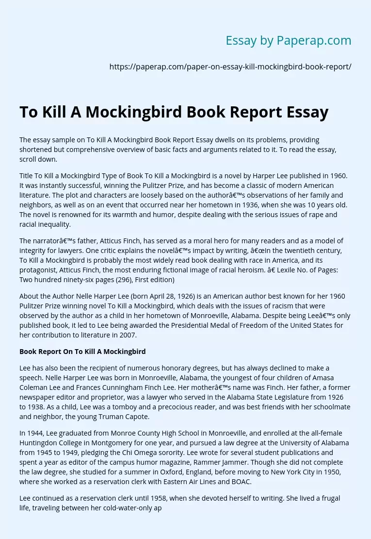 to kill a mockingbird paragraph summary