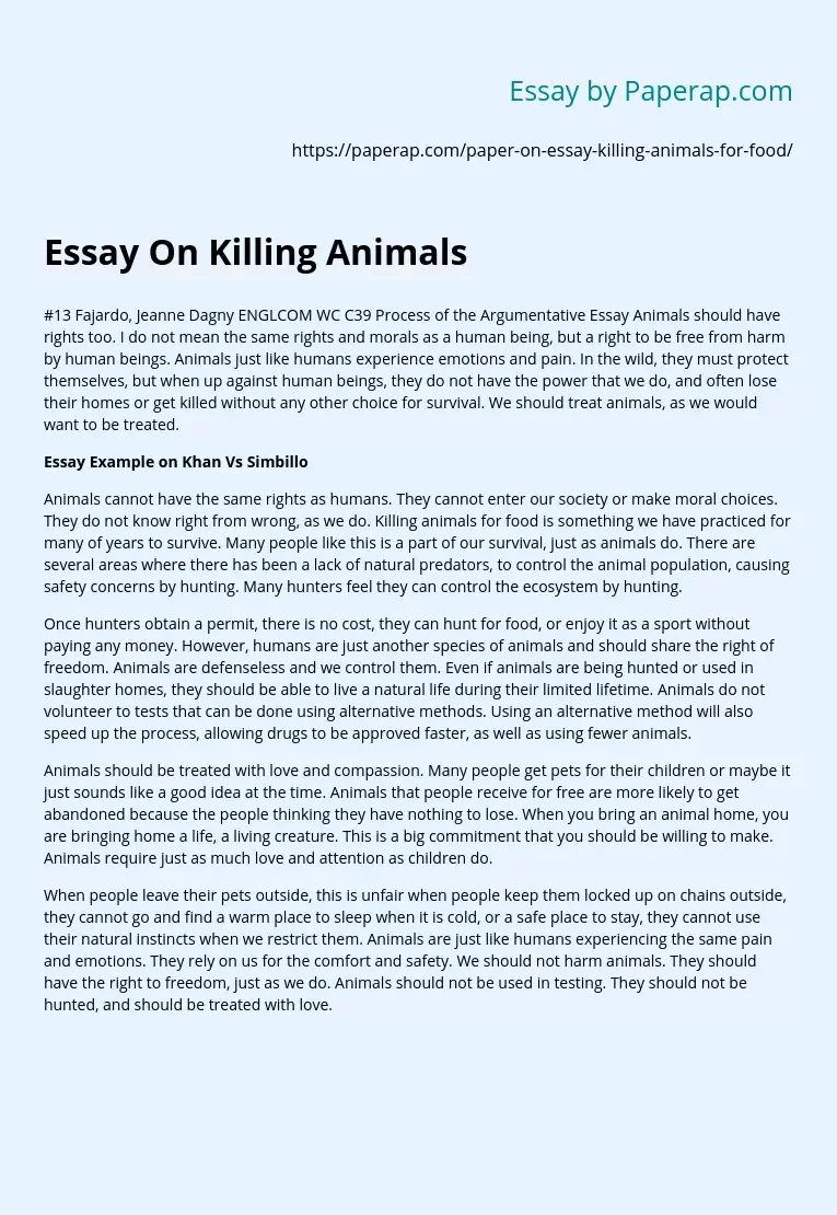 Essay On Killing Animals