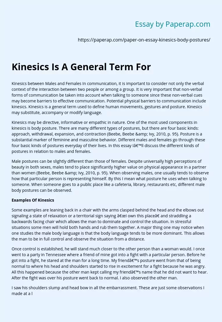 Kinesics Is A General Term For