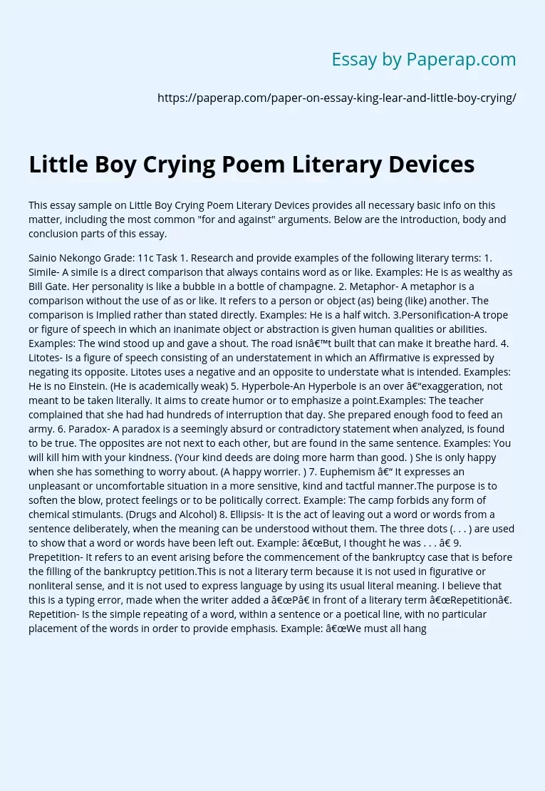 Little Boy Crying Poem Literary Devices
