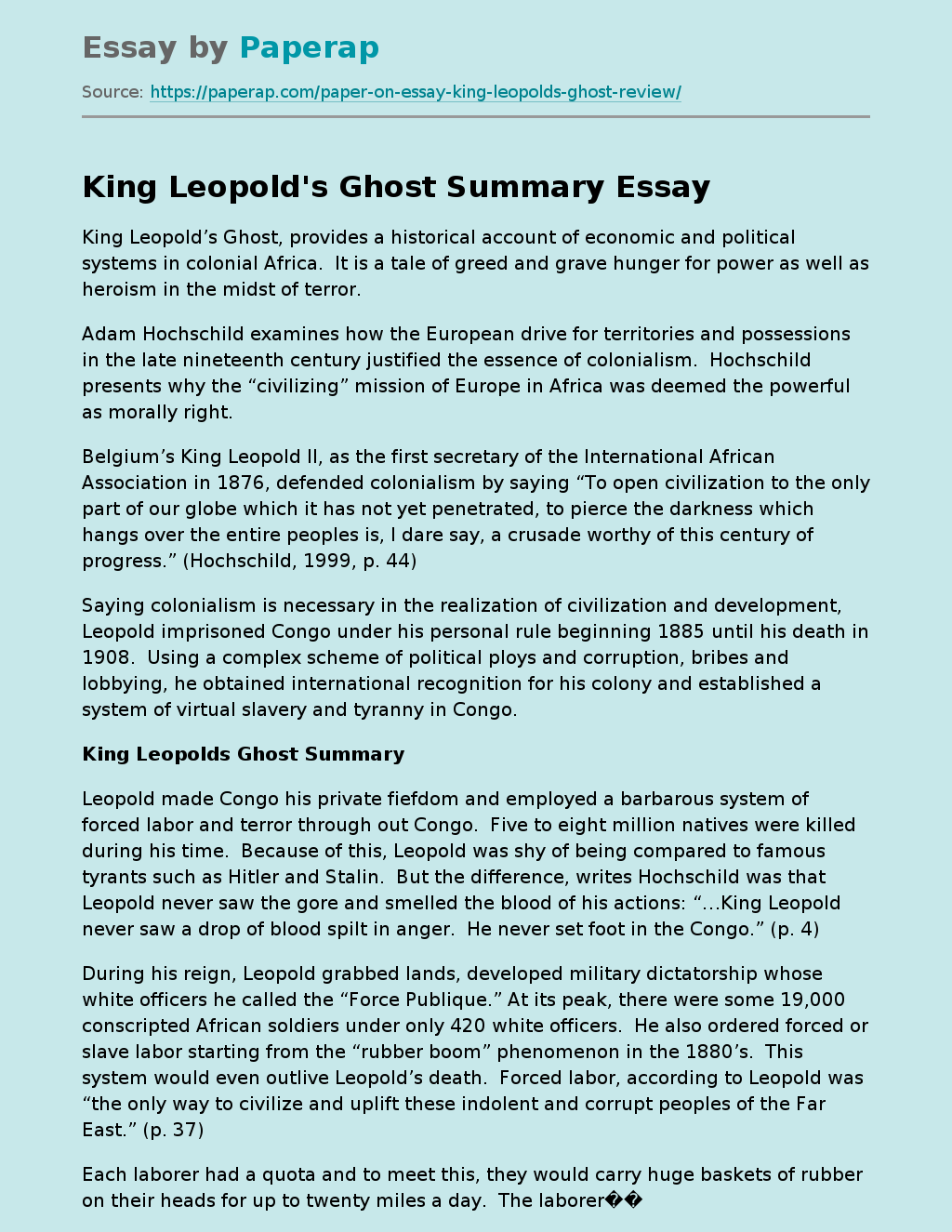 King Leopold's Ghost Summary