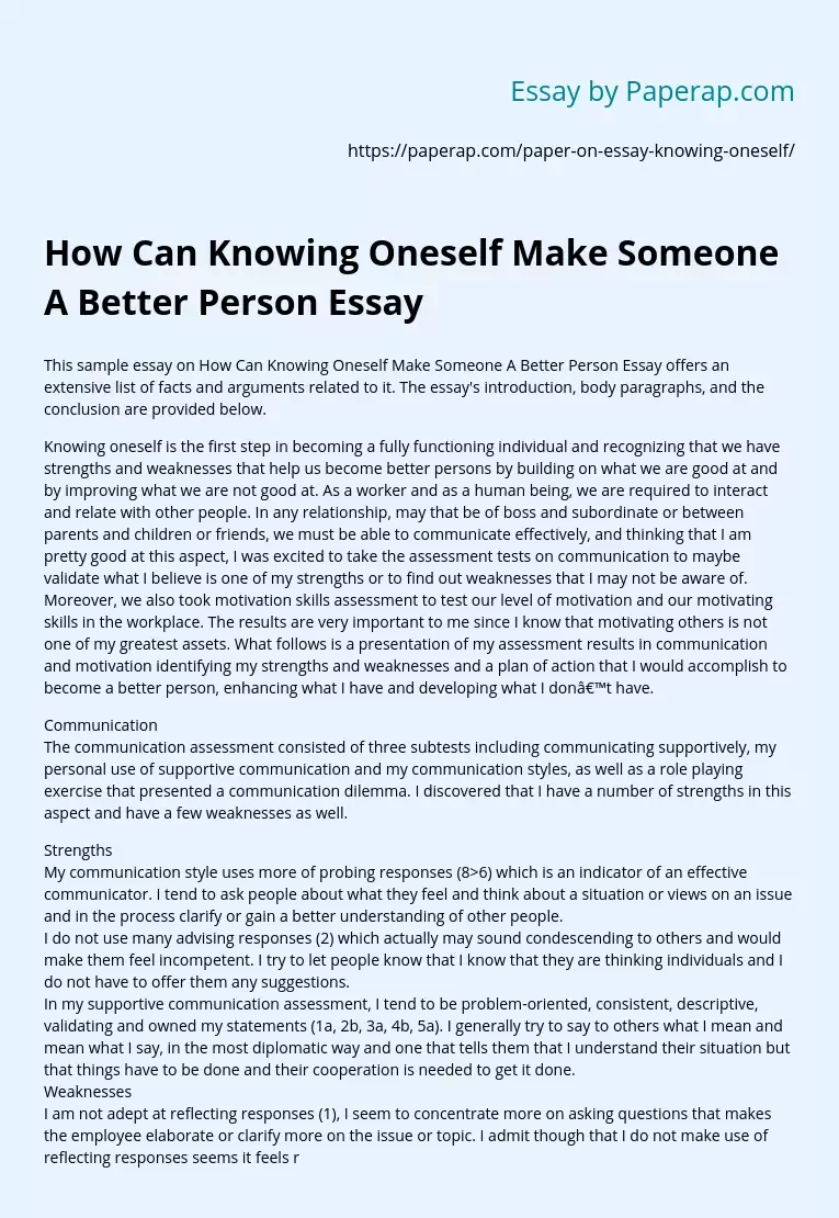 How Can Knowing Oneself Make Someone A Better Person Essay