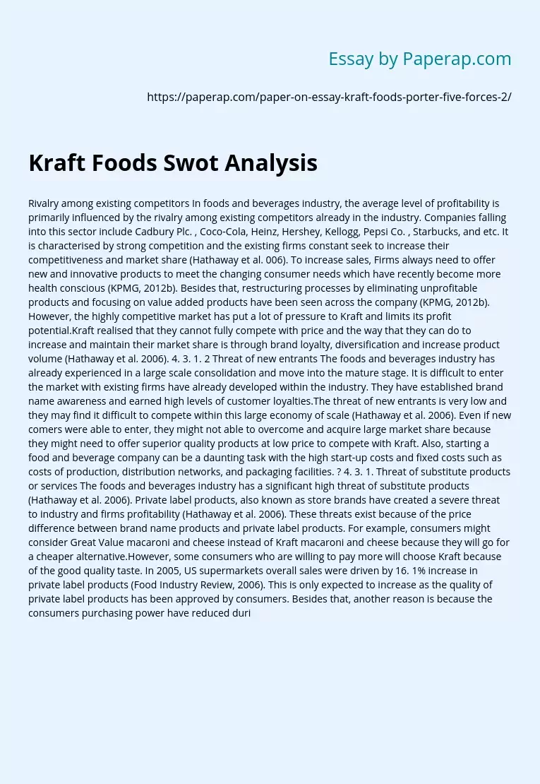 Kraft Foods Swot Analysis