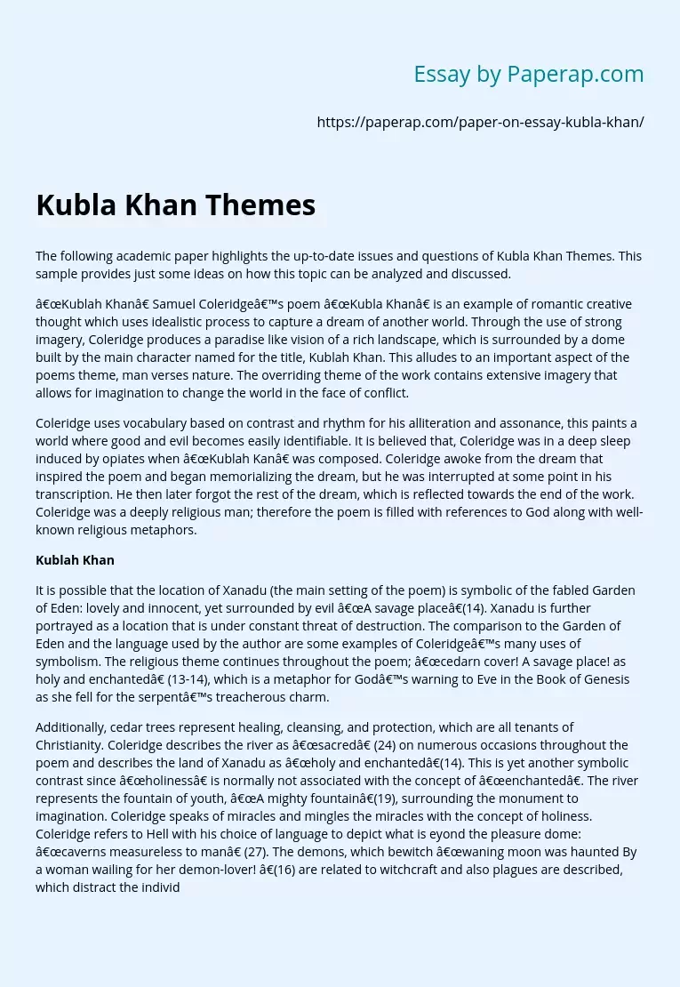 Kubla Khan Themes