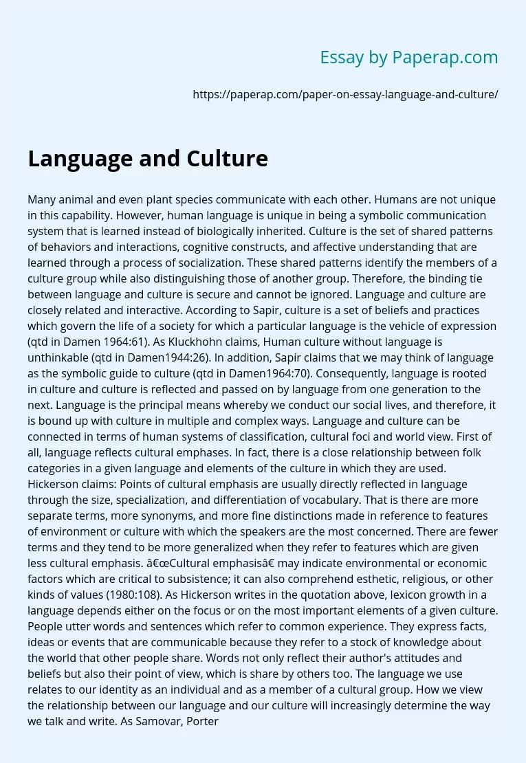 Language and Culture Are Factors Without Which a Country and People Cannot Exist