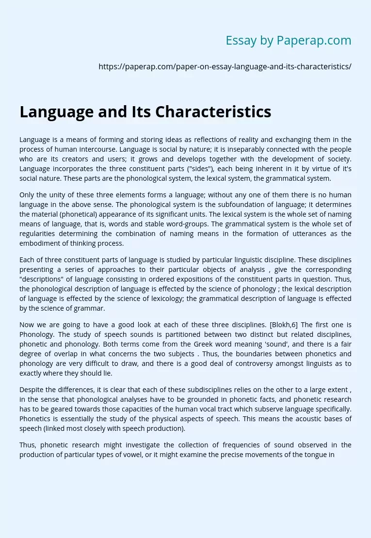 Language and Its Characteristics
