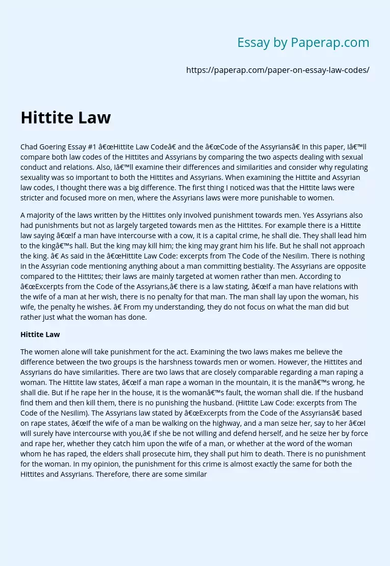 Comparing Hittite and Assyrian Law Codes