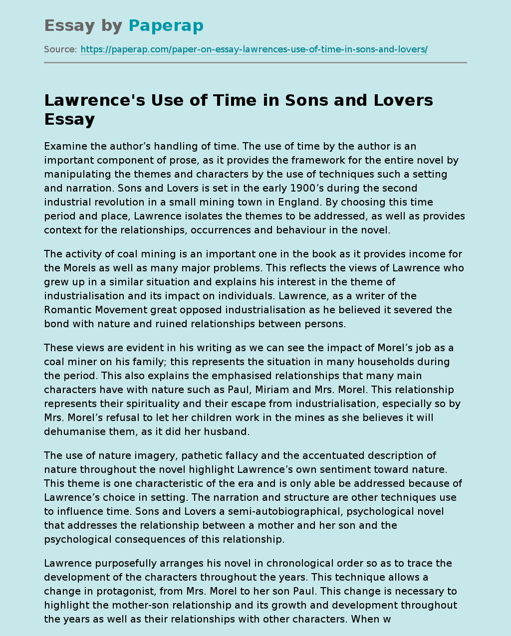 Lawrence's Use of Time in Sons and Lovers