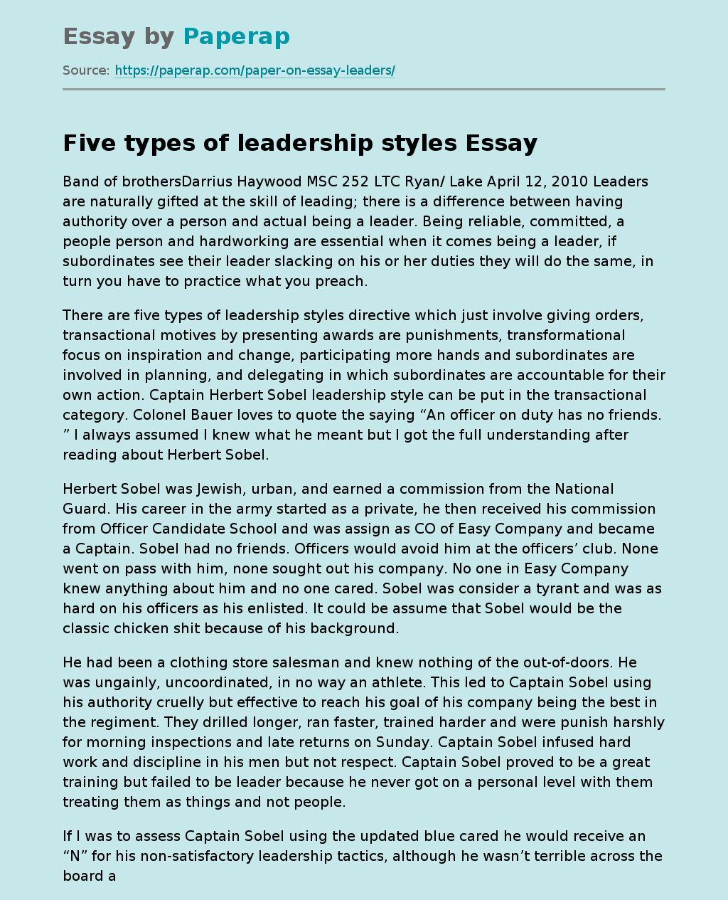 essay of styles of leadership