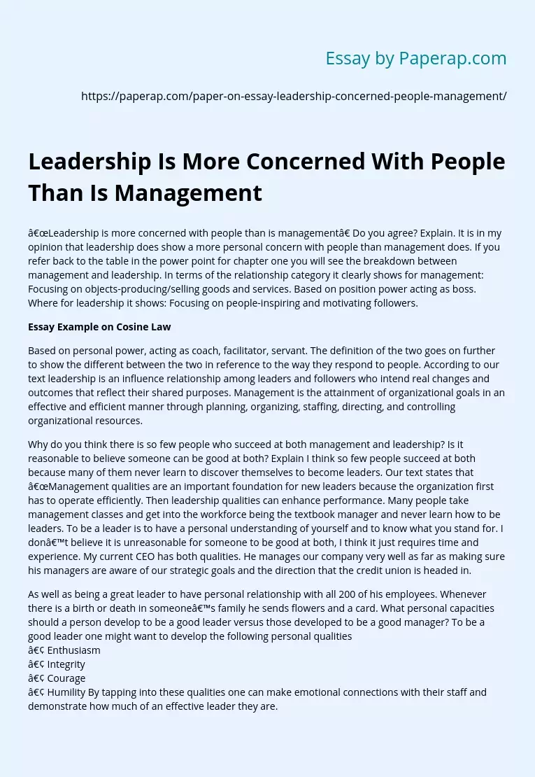 Leadership Is More Concerned With People Than Is Management
