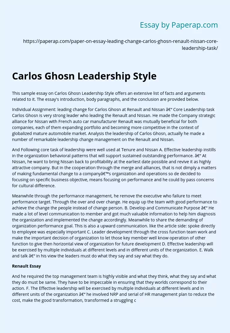 Carlos Ghosn Leadership Style