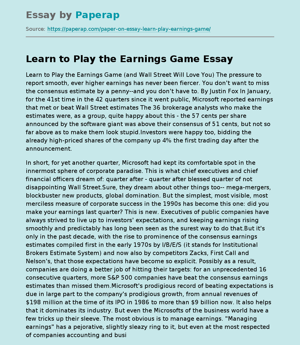 Learn to Play the Earnings Game