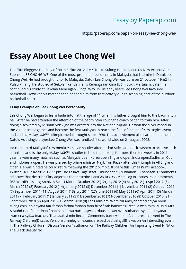 Essay About Lee Chong Wei