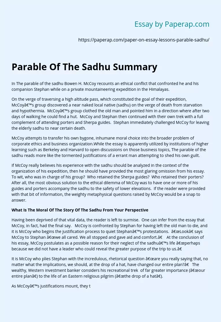 Parable Of The Sadhu Summary