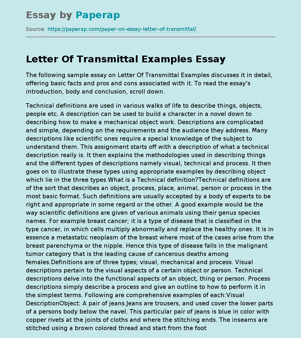 Letter Of Transmittal Examples