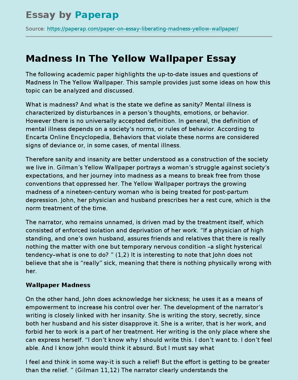 Madness In The Yellow Wallpaper