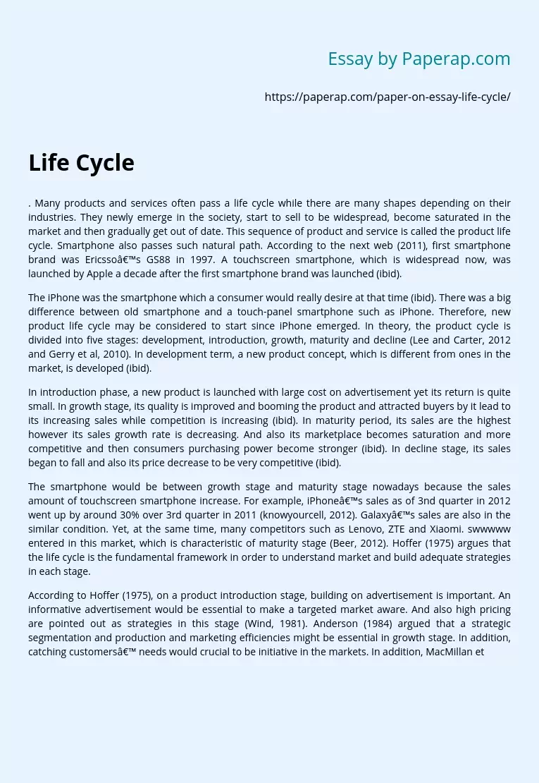 Life Cycle and the Smartphone